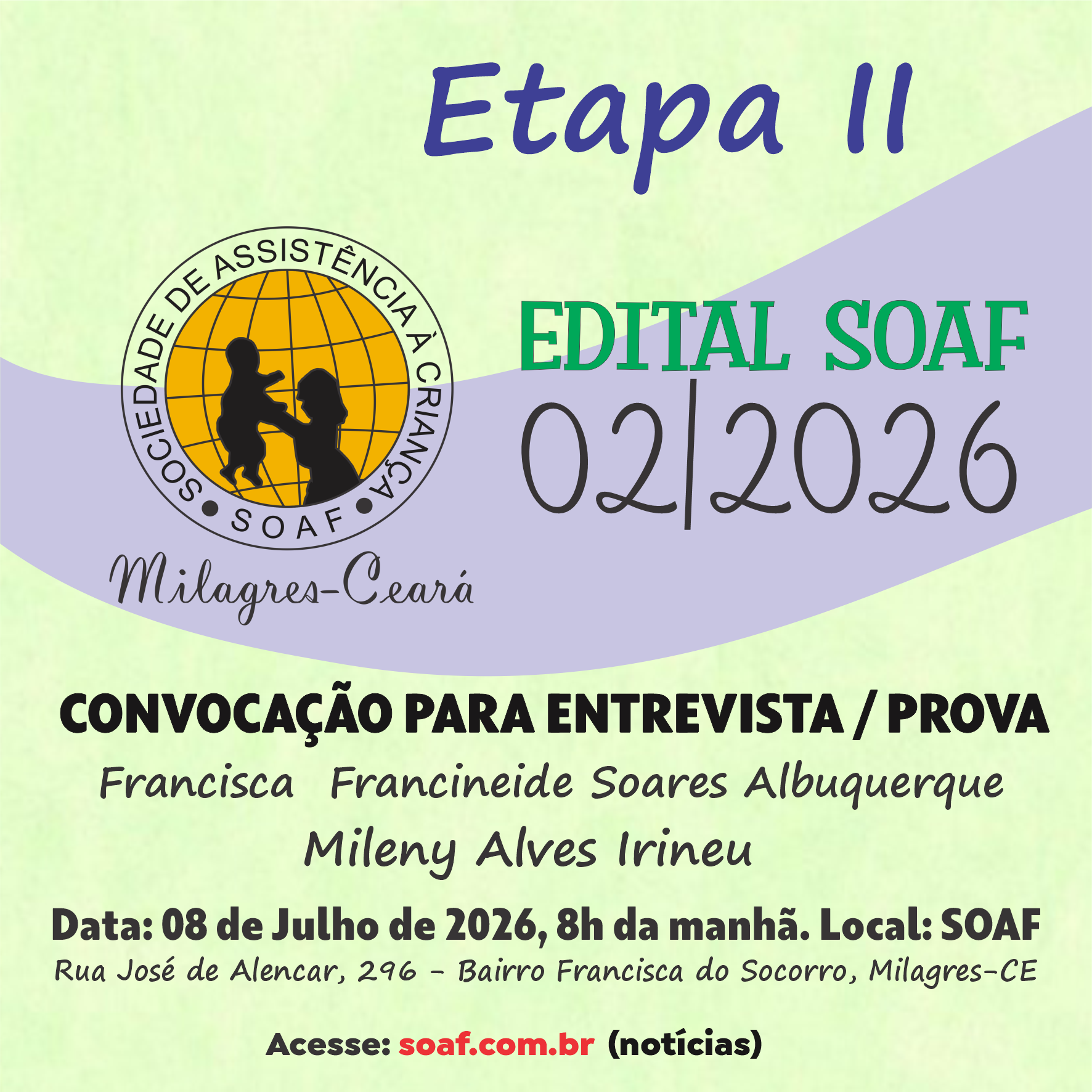 Edital 02/2026 SOAF – Convocação II Etapa